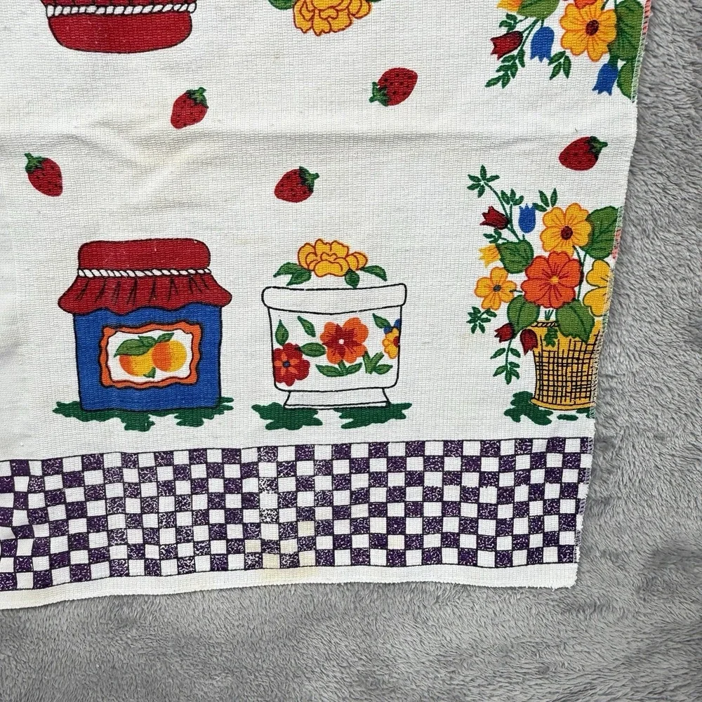 Vintage Kitchen Towel Kitchy Orange Jam Basket Check Cottagecore Country‎ Cotton
